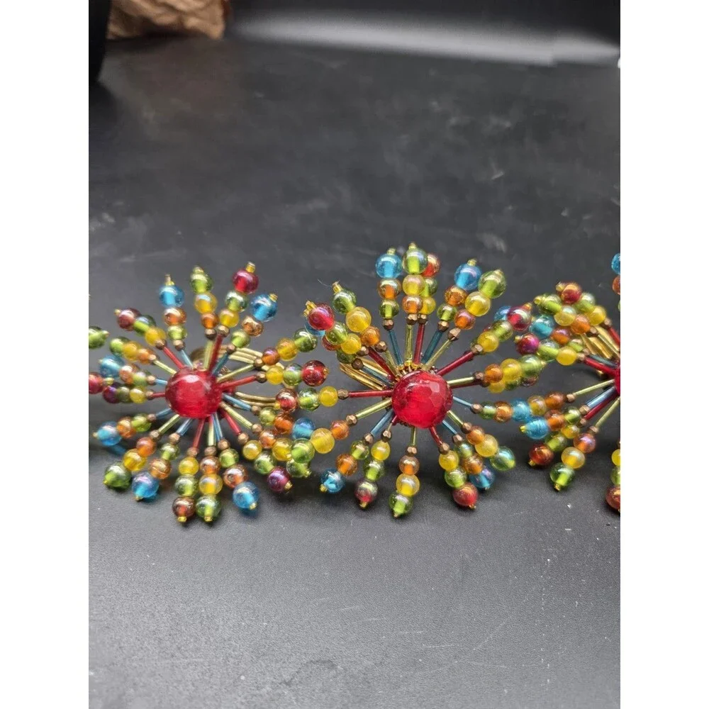 Vintage Pier 1 Beaded Firework Starburst Napkin Rings Set Of 4